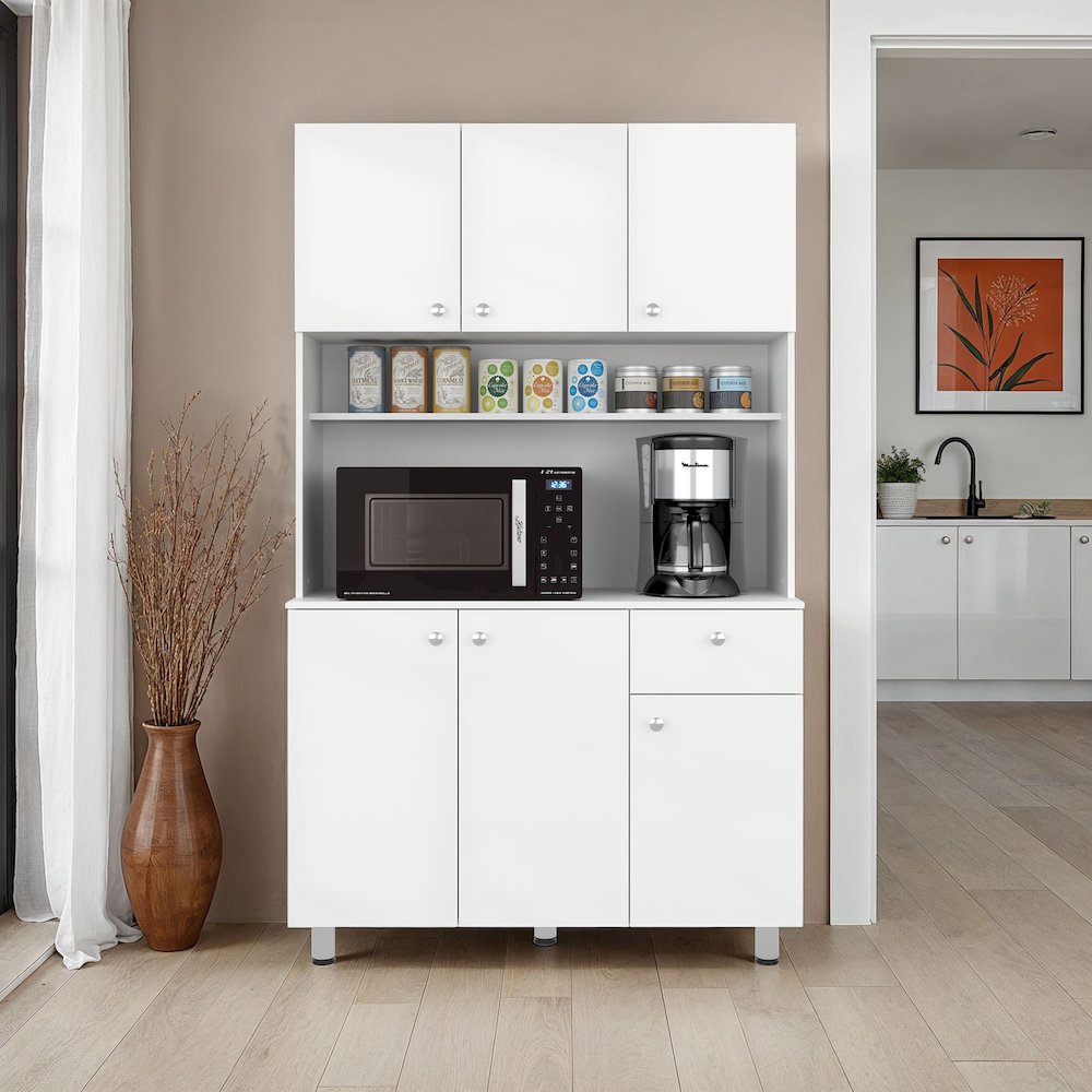 Pantry Cabinet with Ample Storage, Spacious Shelves, 6 Doors-1 Drawer, White. Picture 1