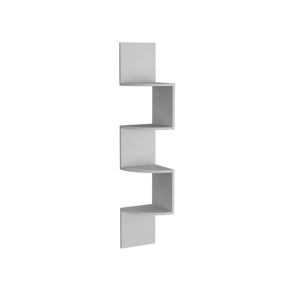 Roy Corner Floating Shelf, Modern 4-Tier Display, White -Living Room. Picture 2