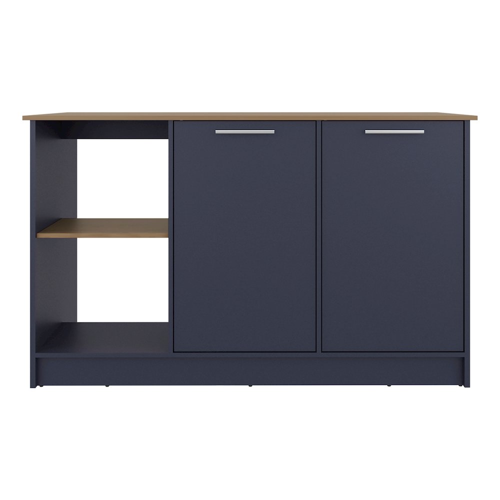 Alana Kitchen Island, 2 Doors, 6 Shelves, Alby Blue / Natural Oak. Picture 6