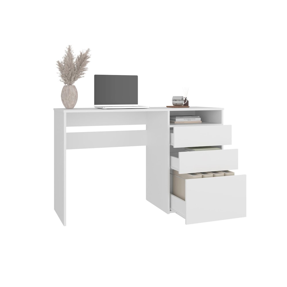 Kenai 3 Drawers Computer Desk, One Shelf, White. Picture 4