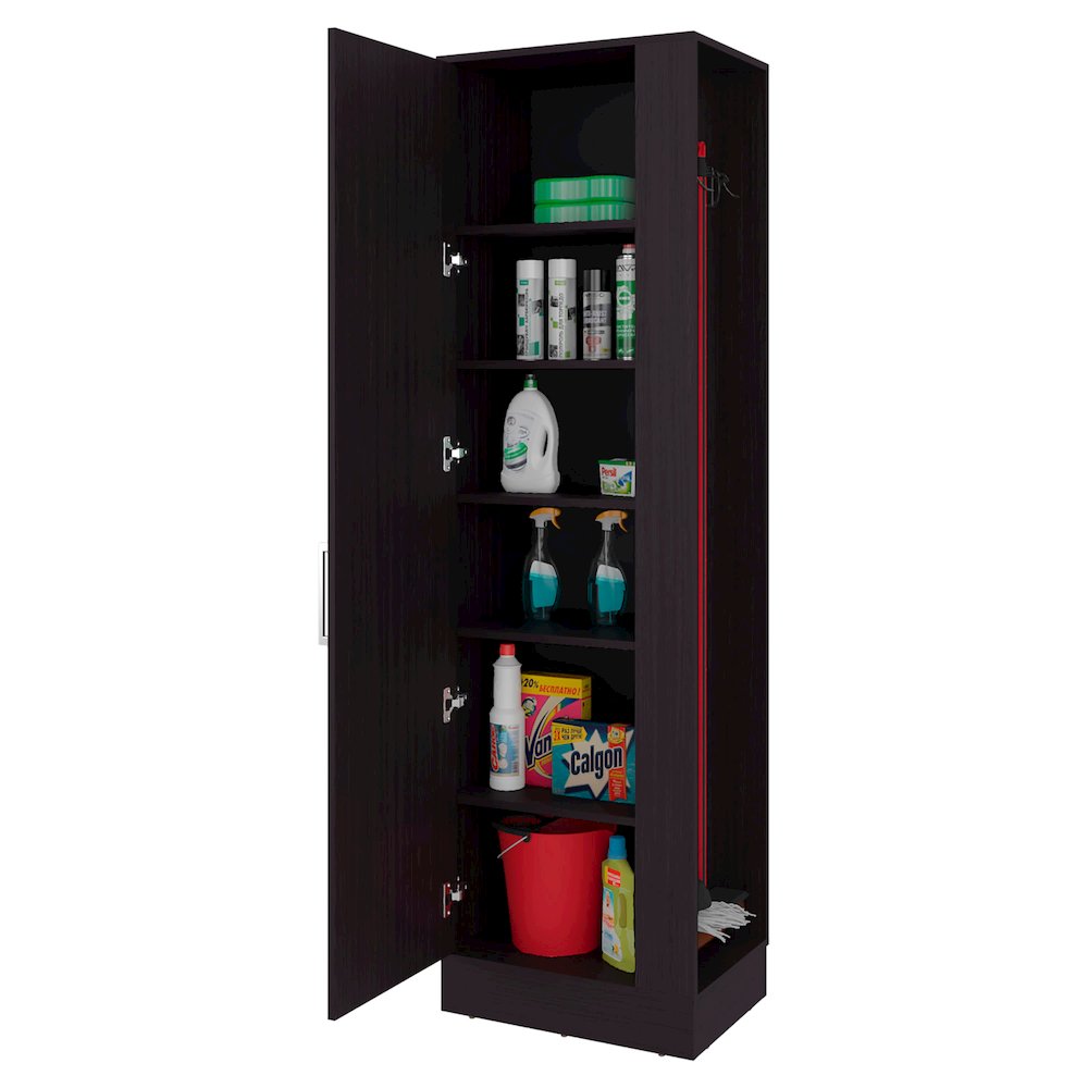 Fairfield Utility Storage Cabinet with 6-Tier Shelf, Broom Hangers, Black Wengue. Picture 8