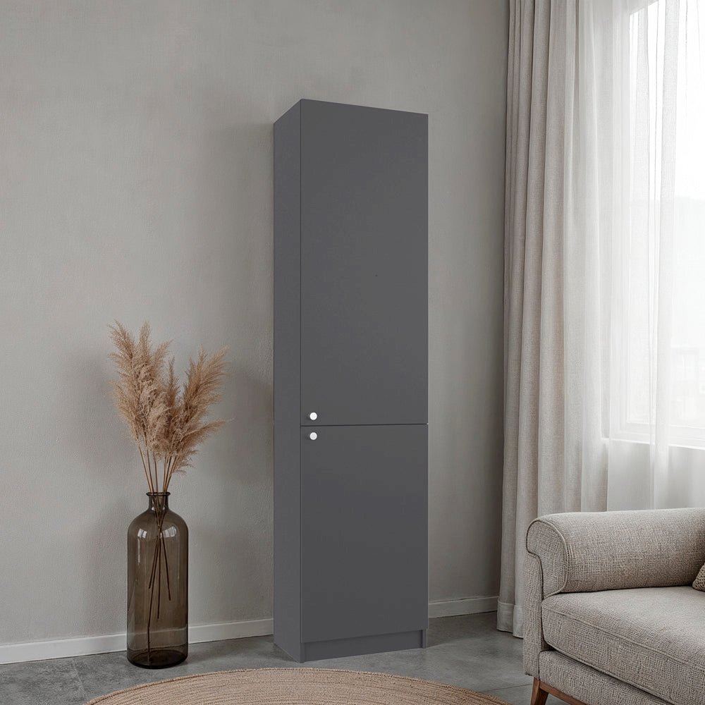 Butte Tall Bookcase 71" H with 2 Doors, Five Interior Shelves, Matt Grey/White. Picture 1