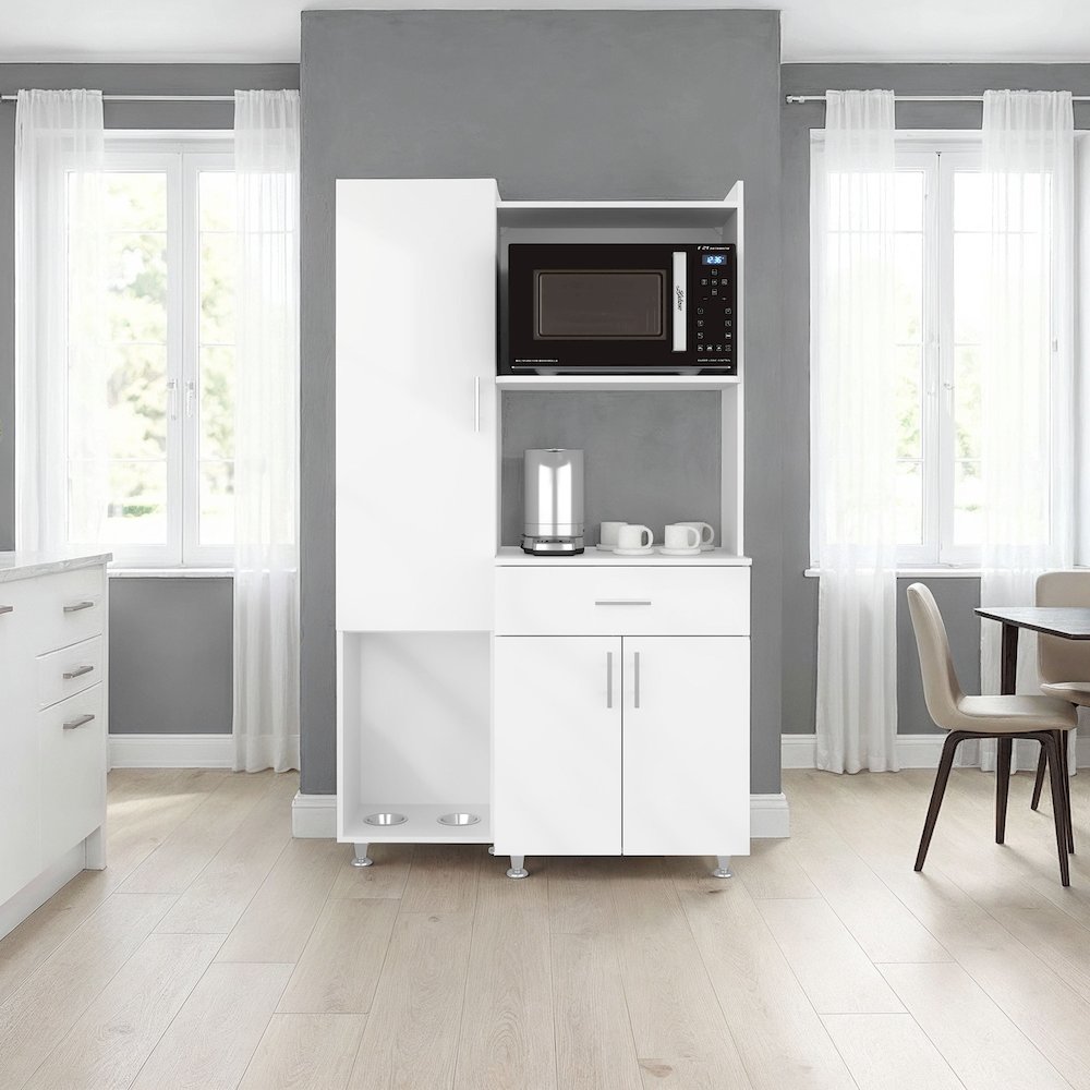 Kitchen Storage Cabinet with 6 Shelves, Storage Drawer, Microwave Space, White. Picture 1