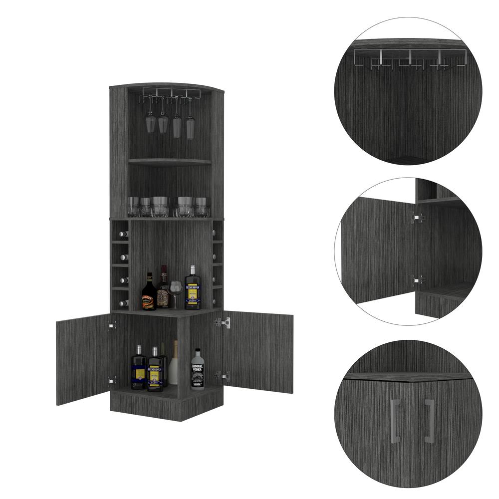 Egina Corner Bar Cabinet - Smoky Oak. Picture 2