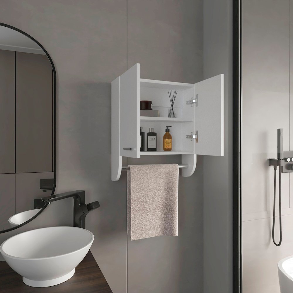 Huslia Medicine Cabinet with 2 Shelves and 2 Doors, White. Picture 7
