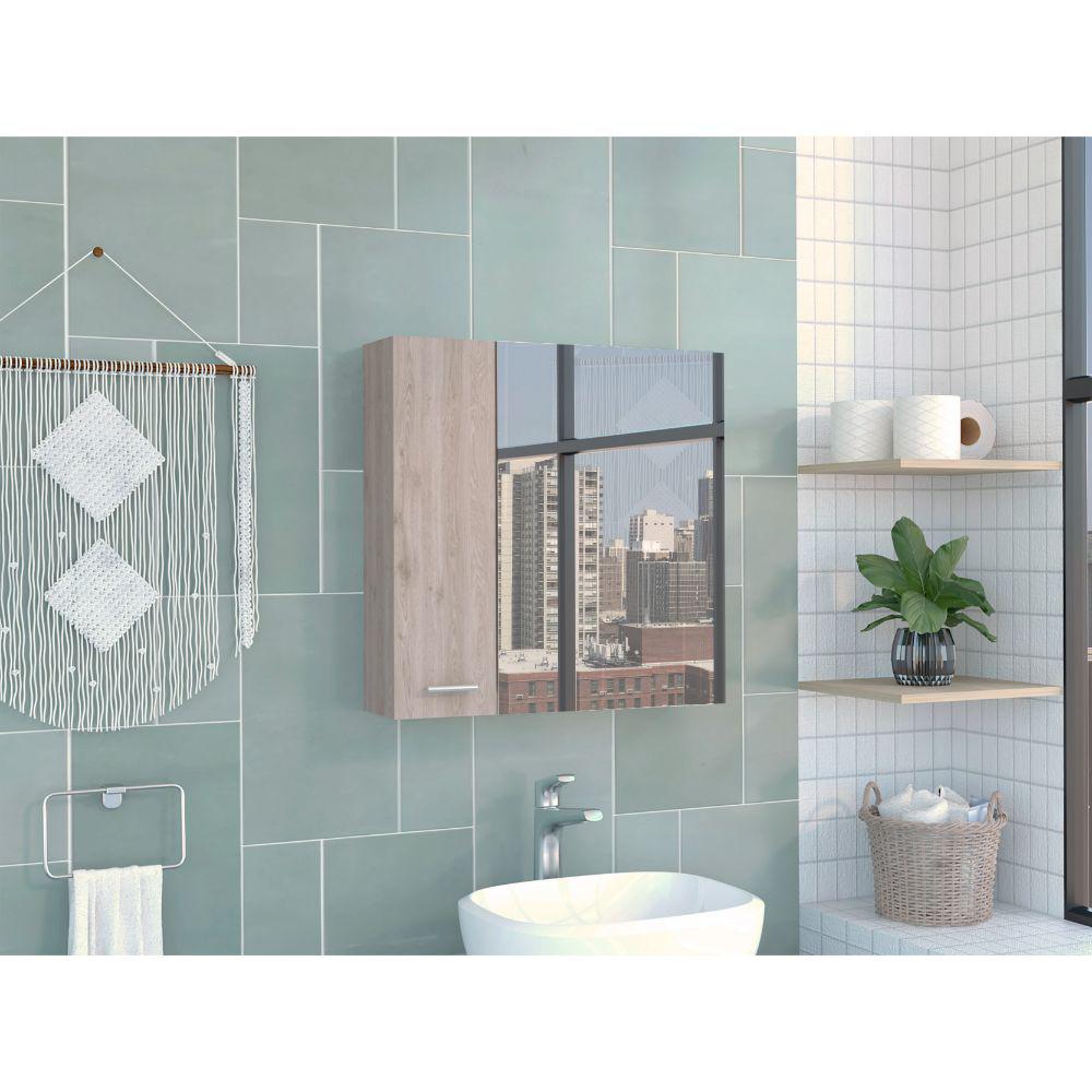 DEPOT E-SHOP Harbor Medicine Cabinet, Mirror Four Internal Shelves, One-Door Cabinet-Light Grey, For Bathroom. Picture 1