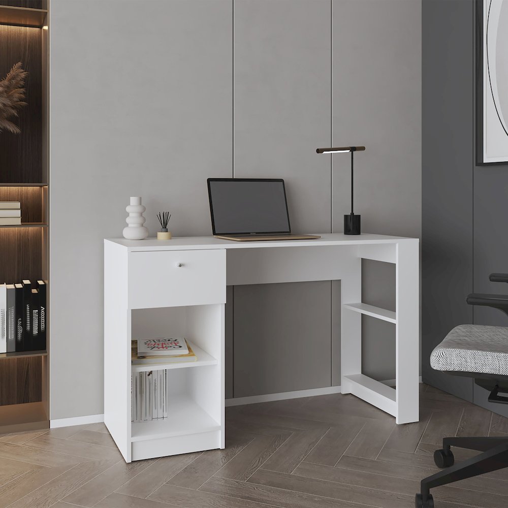 Tolsona Desk, 1 Drawer, 2 Shelves, White. Picture 6