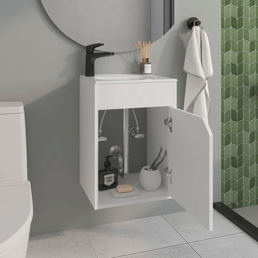 Klawock Bathroom Vanity, 1 Door, White. Picture 8