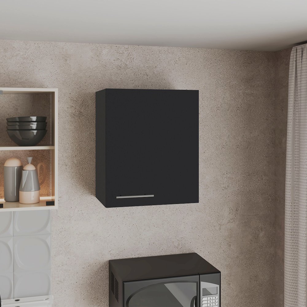 Sterling Wall Cabinet with 1 Door and 2 Shelves, Black. Picture 6