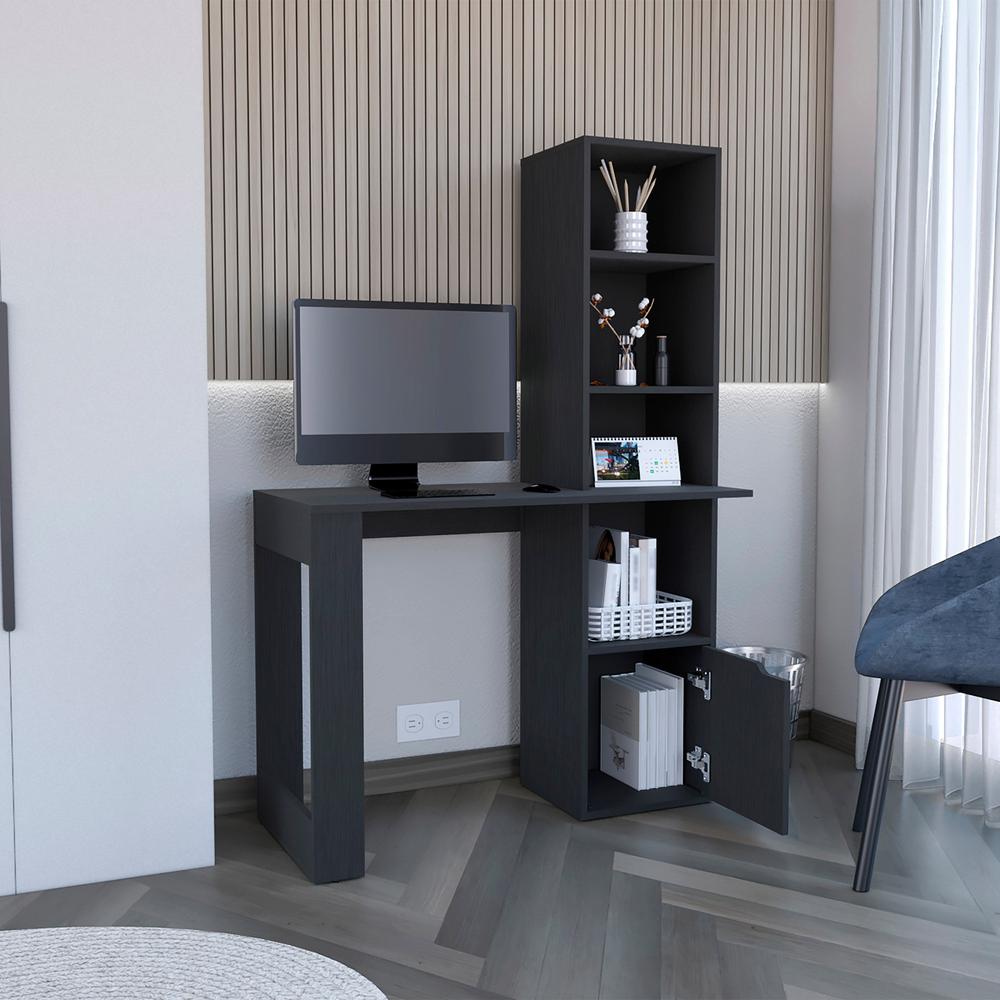 Ripley Writing Desk With Bookcase and Cabinet, Black. Picture 4
