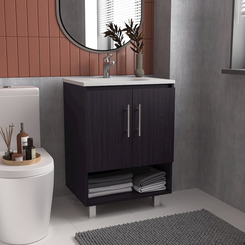 Azure Bathroom Vanity, 2 Doors, 2 shelves, Black Wengue. Picture 4