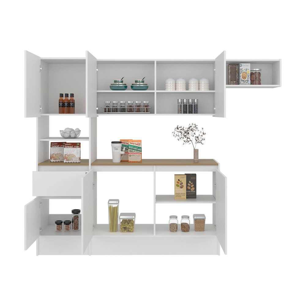 Natoma Kitchen Set, 6 Doors, 1 Drawer, 8 Shelves, White / Natural Oak. Picture 4