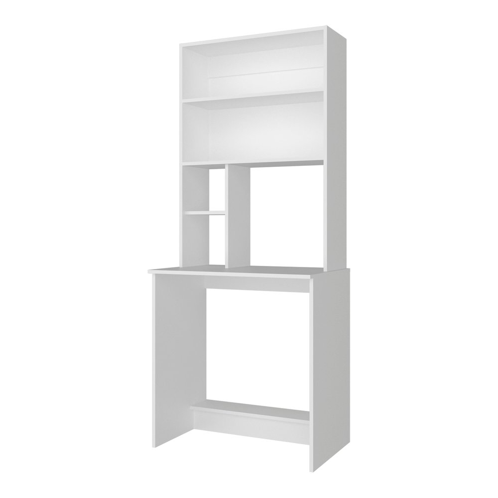 Motley Computer Hutch Desk, Lower Shelf, Four Shelves, White. Picture 2