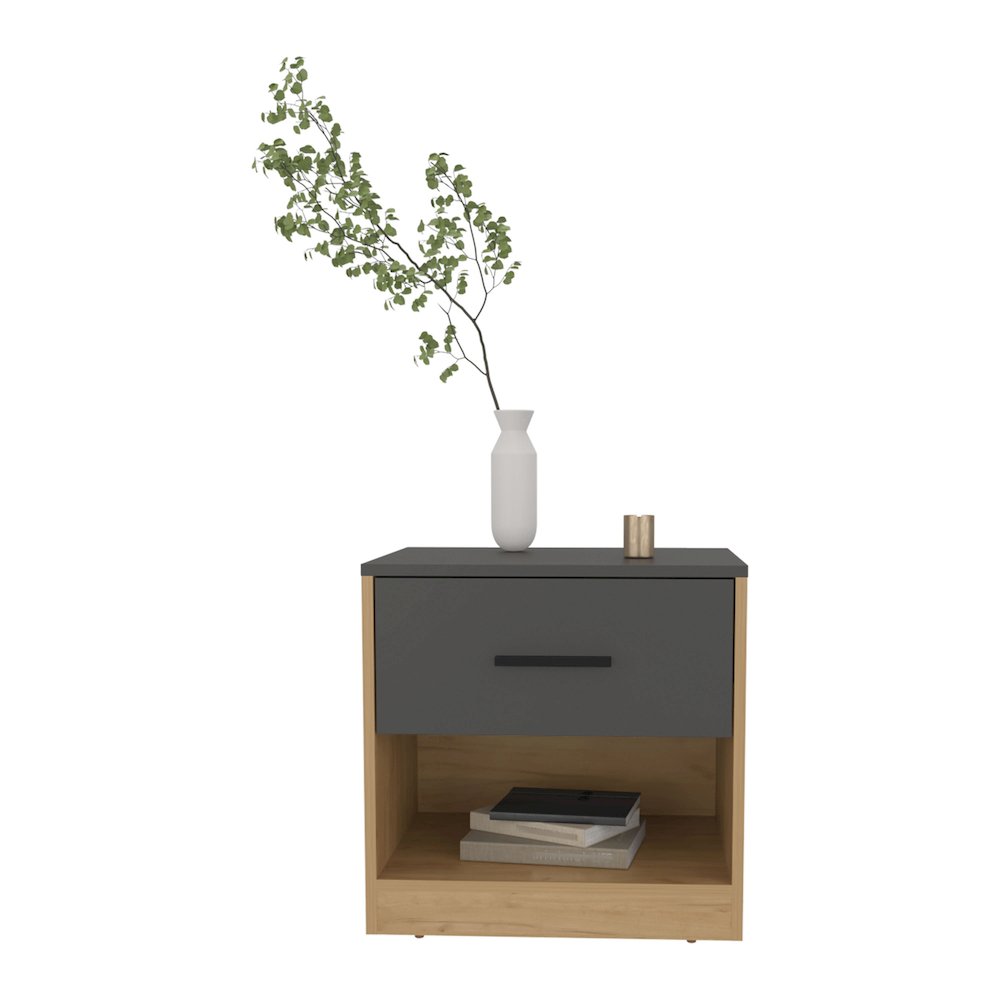 Palmyra Nightstand, 1 Drawer, 1 Shelf, Natural Oak / Matt Gray. Picture 3