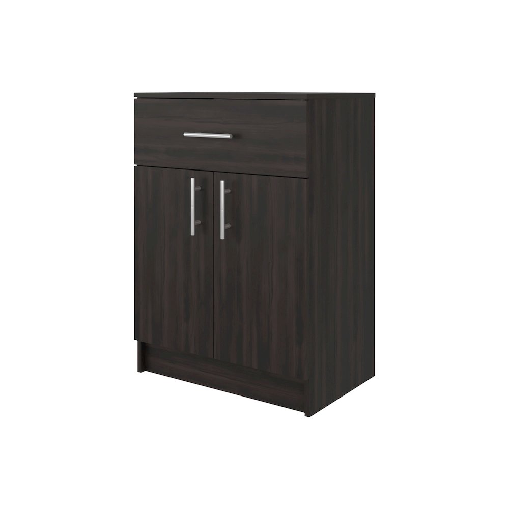 Pantry Cabinet 33" H with Top Drawer, Double Doors, Interior Shelves, Walnut. Picture 8