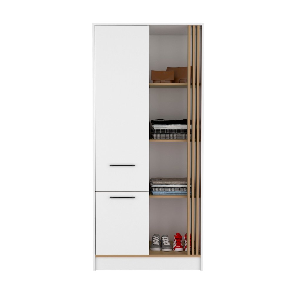 Ferndale Armoire, 1 Door, 1 Drawer, 5 Shelves, White/Natural Oak. Picture 1