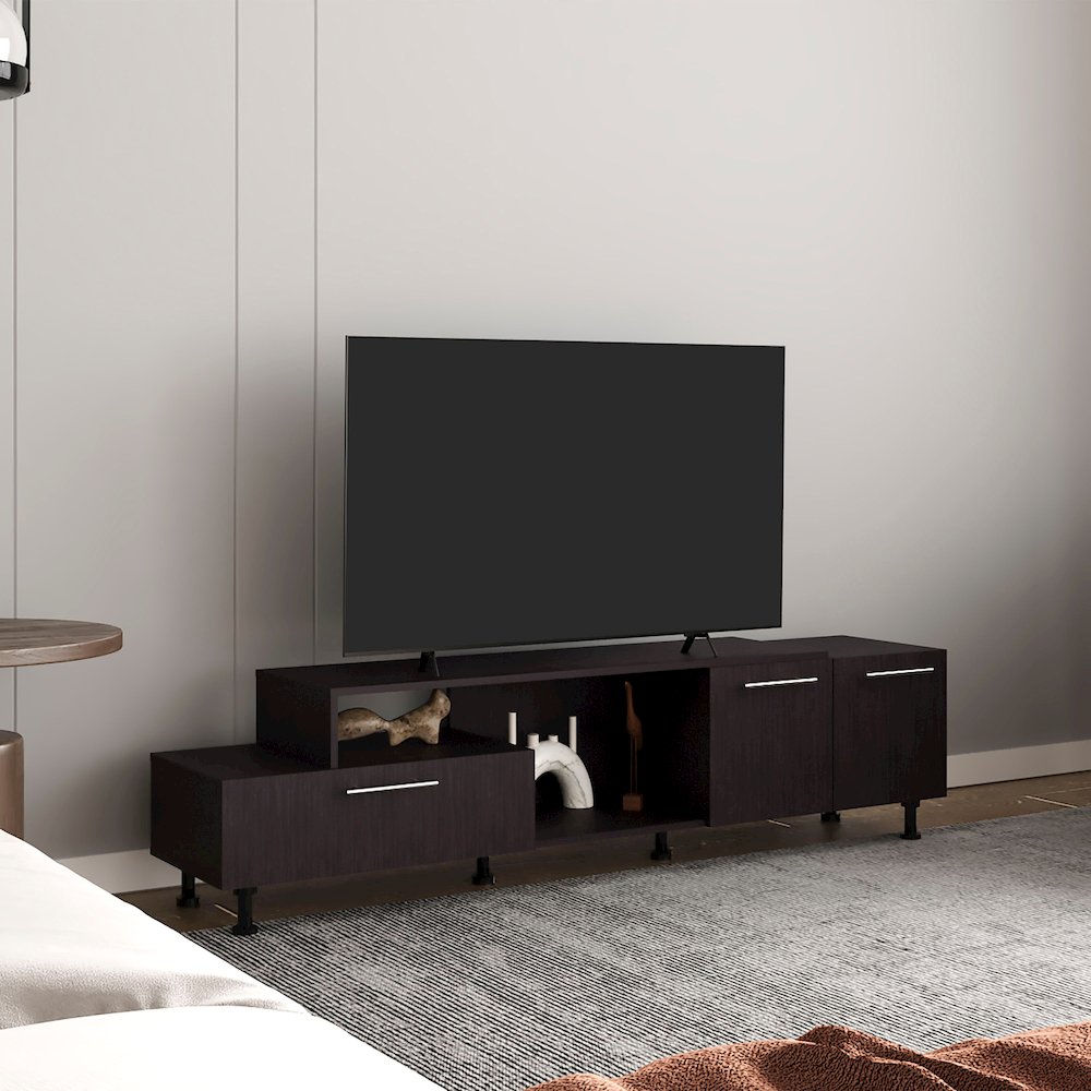 Olmitz Tv Stand, 3 Doors, 1 Shelf, 50" TV Capacity, Black Wengue. Picture 6