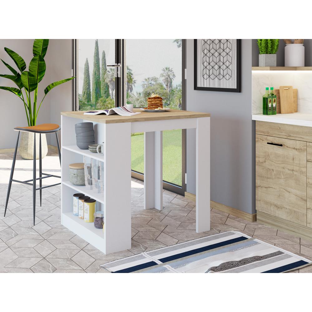 Milos Kitchen Island Table White-Light Oak. Picture 1