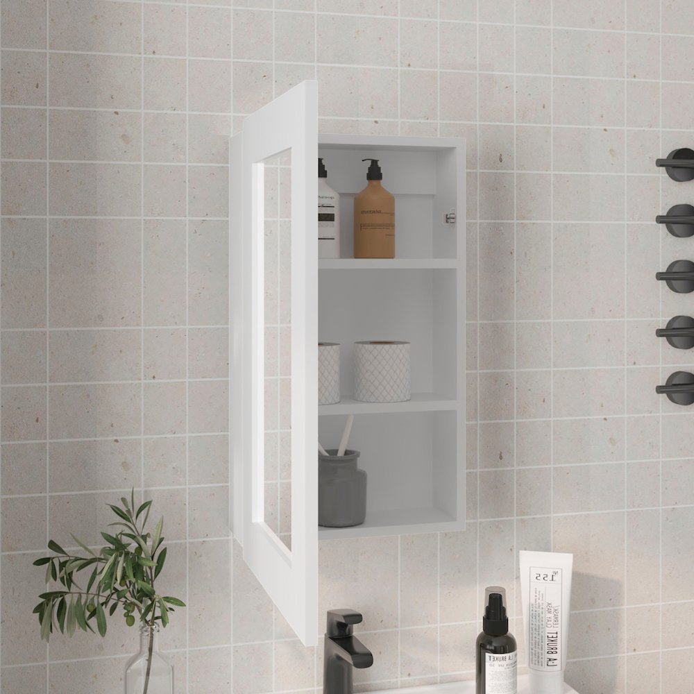 Kiana Medicine Cabinet, 1 Door, 3 Shelves, 25.70" H, 1 Mirror, White. Picture 7