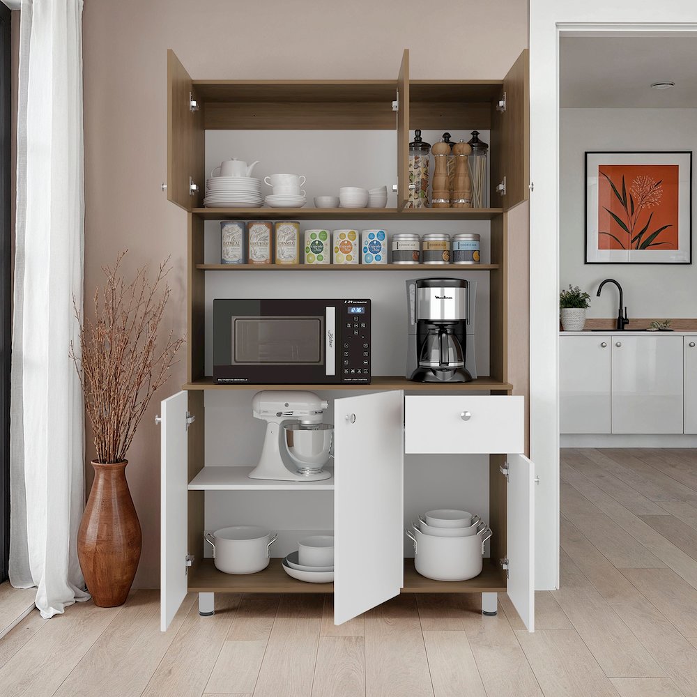 Pantry Cabinet with Ample Storage, Spacious Shelves, 6 Doors-1 Drawer. Picture 2
