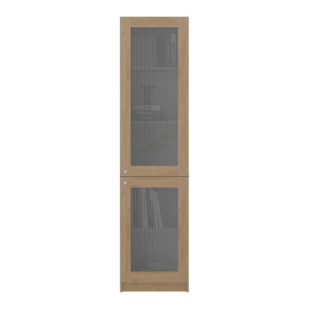 Tall Bookcase 71" H with 2 Fluted Panel Doors, Five Interior Shelves, Oak. Picture 3