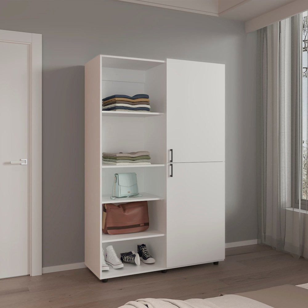 Brewster Wardrobe, 2 Doors, 6 Legs, 7 Shelves, White. Picture 3