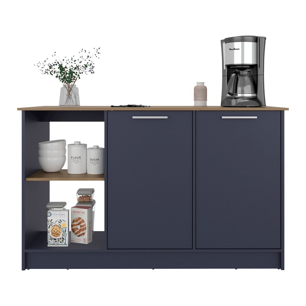 Alana Kitchen Island, 2 Doors, 6 Shelves, Alby Blue / Natural Oak. Picture 2