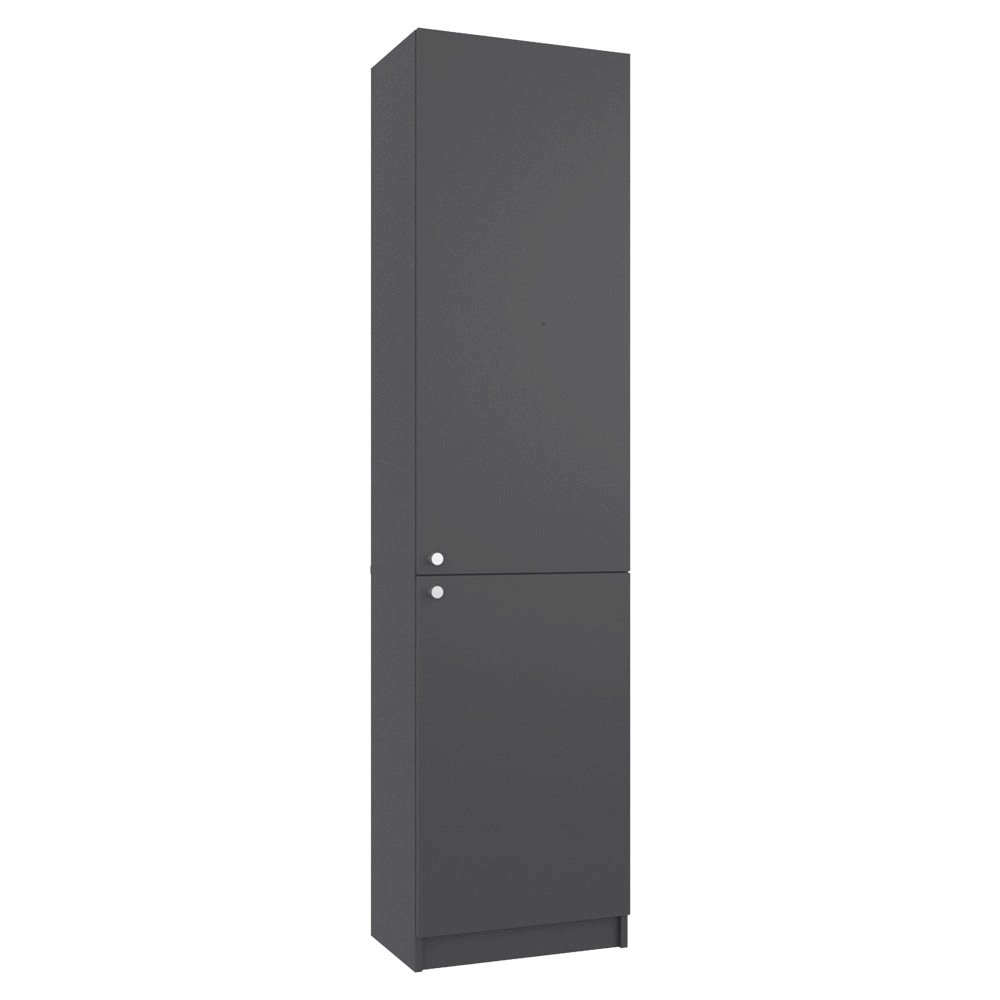 Butte Tall Bookcase 71" H with 2 Doors, Five Interior Shelves, Matt Grey/White. Picture 8
