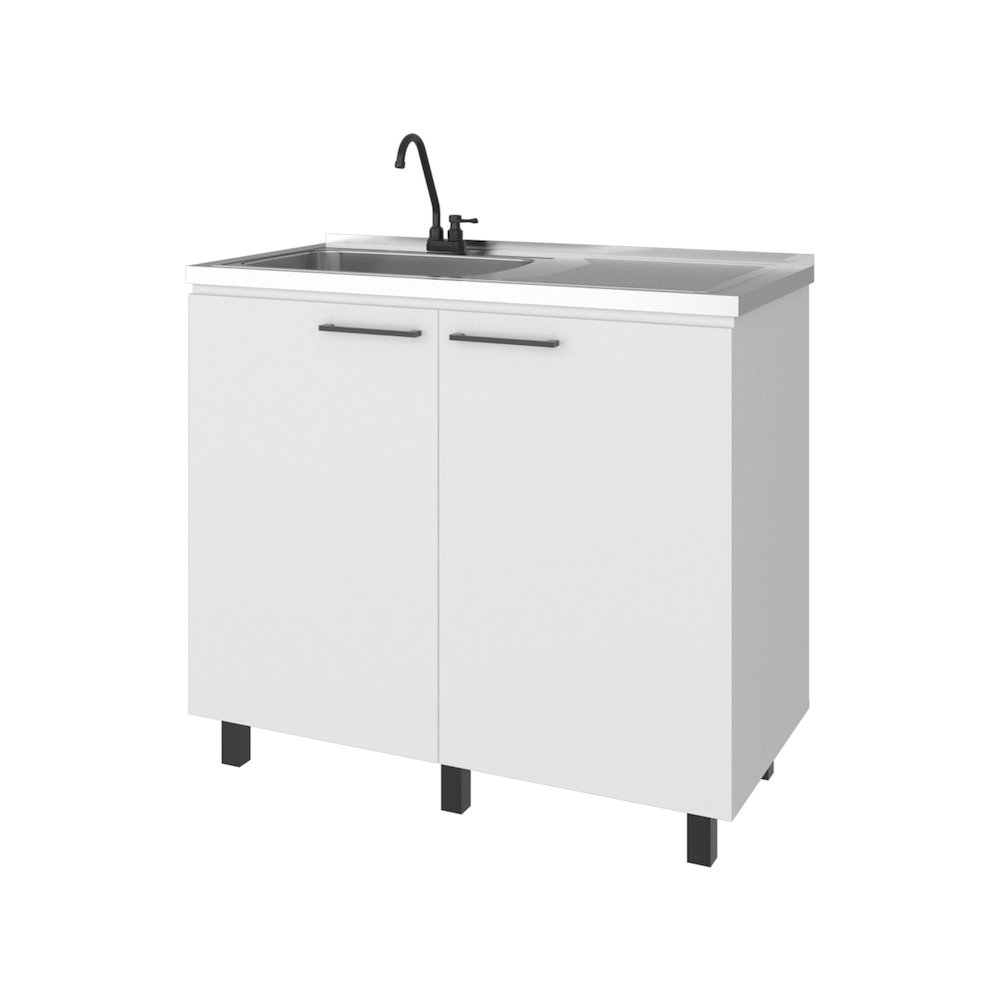 Freestanding Utility Base Cabinet, Stainless Steel Countertop, 2-Door, White. Picture 8