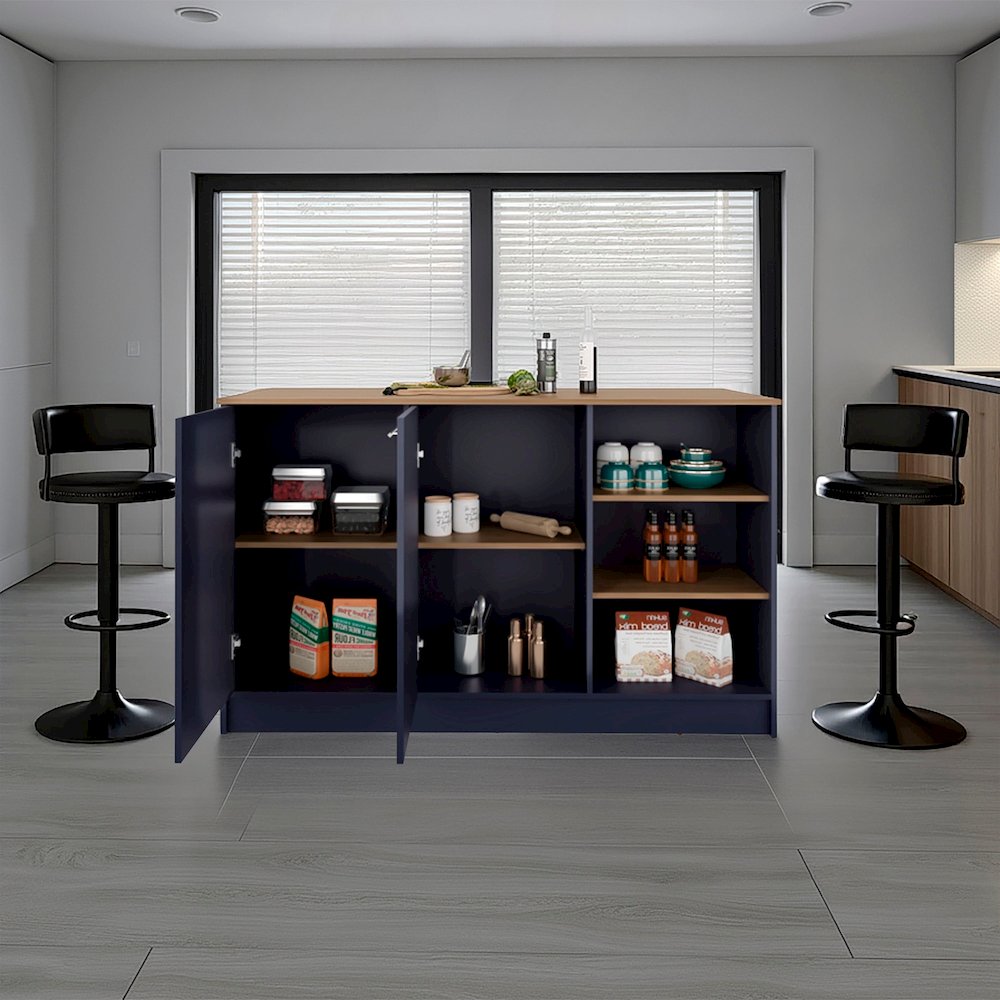 Gambell Kitchen Island, 2 Doors, 7 Shelves, Alby Blue / Natural Oak. Picture 5