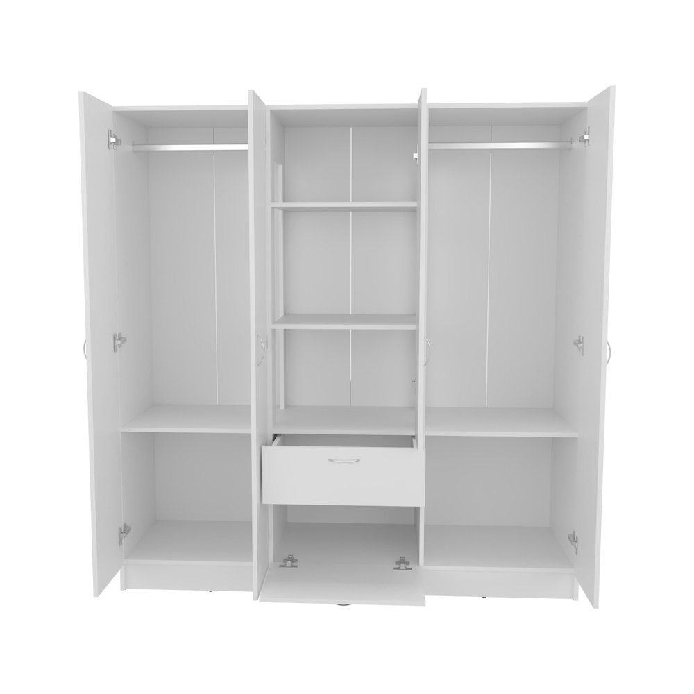 Kibo 6 Doors Armoire, One Drawer, Rod, Seven Interior Shelves, White. Picture 2