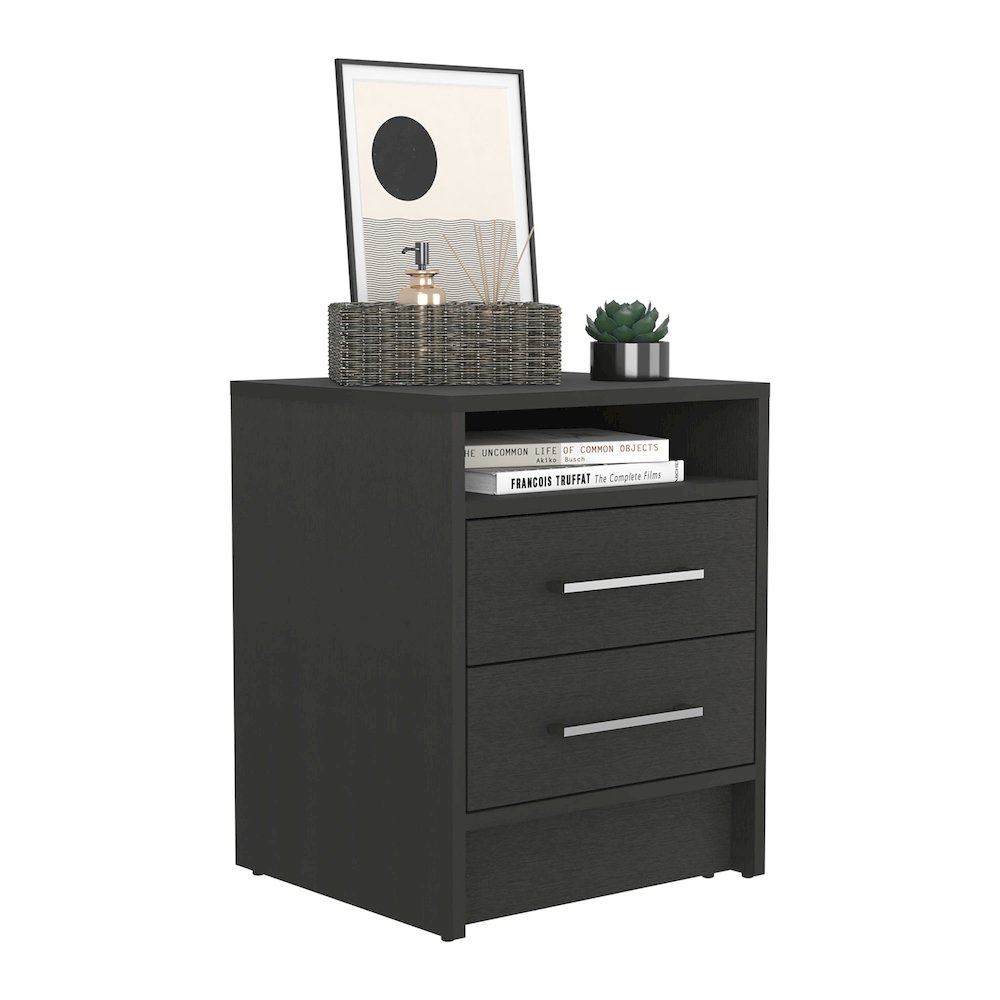 Leyva Nightstand with 2 Drawers and 1 Shelf, Black. Picture 5