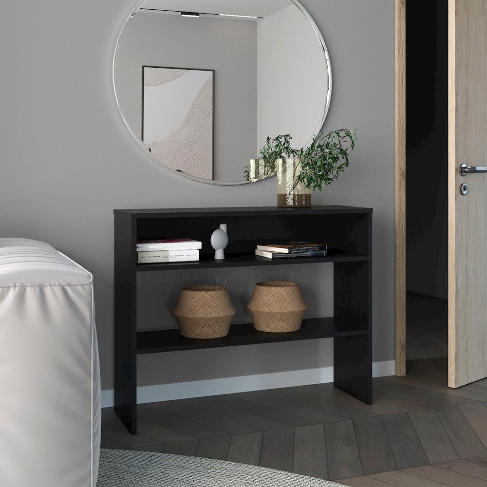 Saxman Library Desk with 2 Shelves and 2 Legs, Black. Picture 5