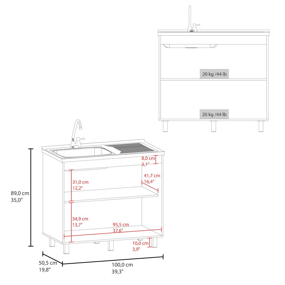 Freestanding Utility Base Cabinet, Stainless Steel Countertop, 2-Door, White. Picture 5
