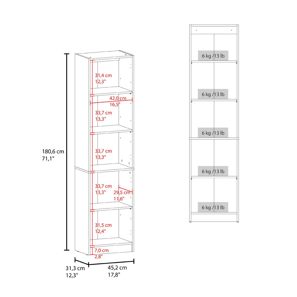 Tall Bookcase 71" H with 2 Fluted Panel Doors, Five Interior Shelves. Picture 5