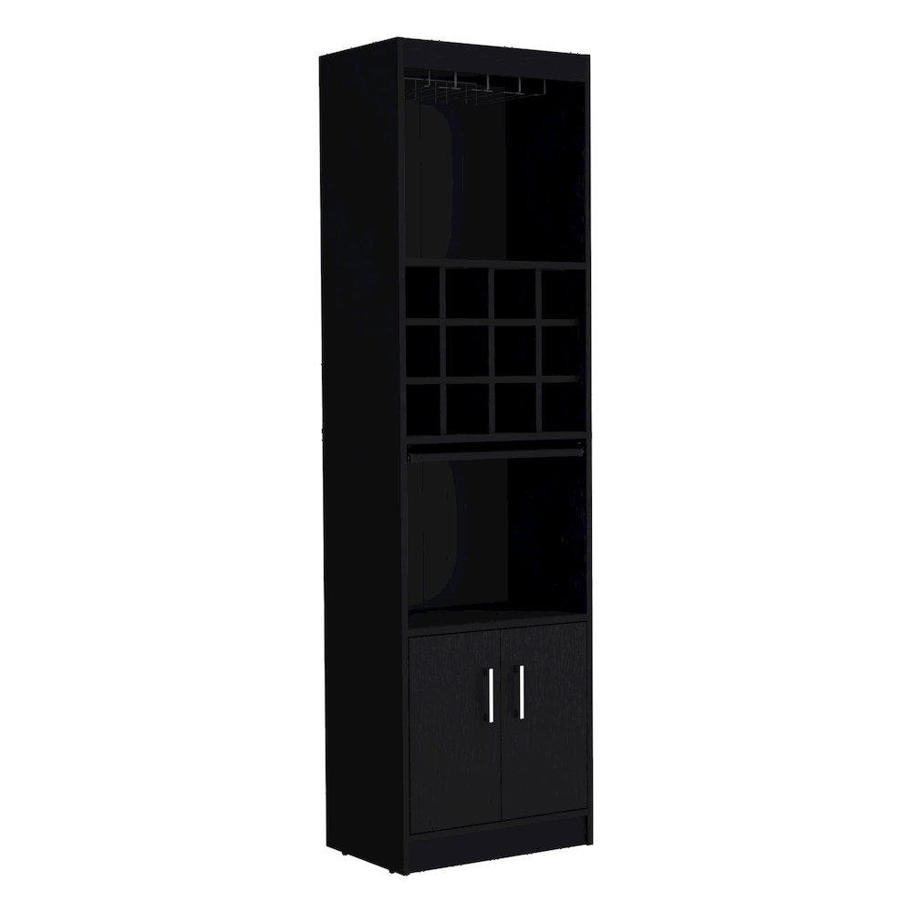 Bar Cabinet 5-Tier, 12 Bottle Cubbies, 5 Shelves, Black. Picture 1