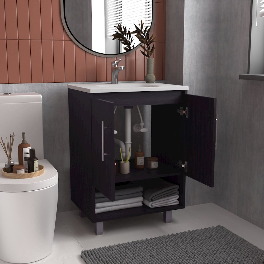 Azure Bathroom Vanity, 2 Doors, 2 shelves, Black Wengue. Picture 5