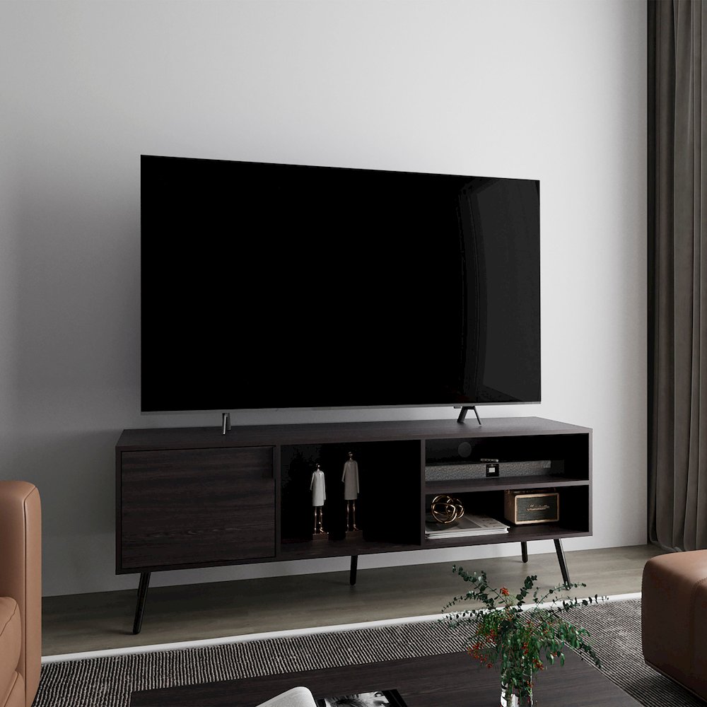 Ekwok TV Stand, 1 Door, 3 Shelves, Black. Picture 6