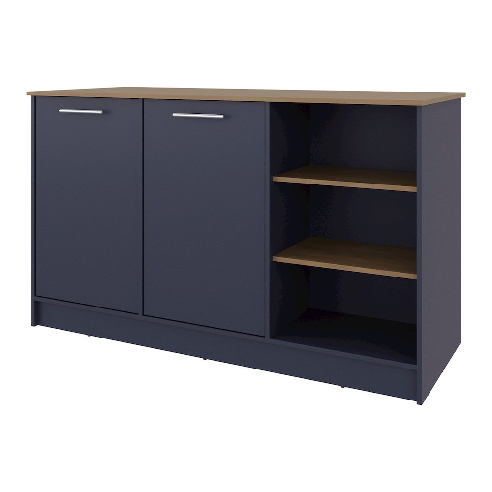 Gambell Kitchen Island, 2 Doors, 7 Shelves, Alby Blue / Natural Oak. Picture 2