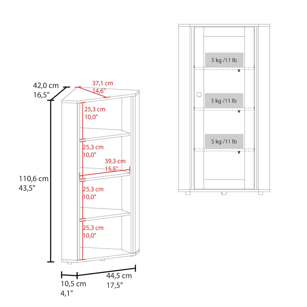 Ruffin Display Cabinet, 1 Door, 4 Shelves, White. Picture 5