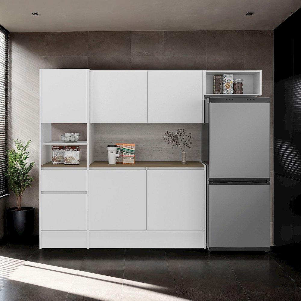 Natoma Kitchen Set, 6 Doors, 1 Drawer, 8 Shelves, White / Natural Oak. Picture 1