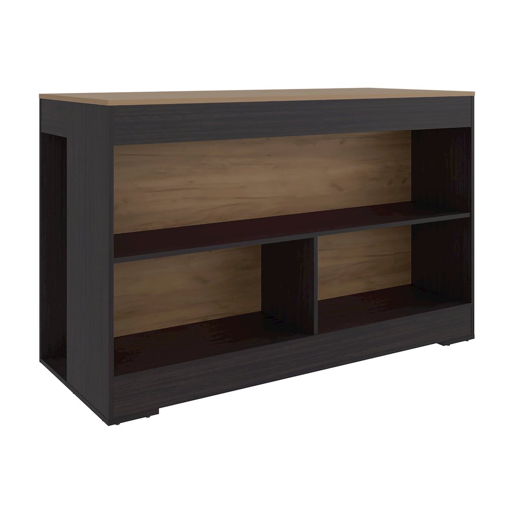 Makoti Kitchen Island 34", 3 Spacious Open Shelves, Black Wengue / Natural Oak. Picture 5