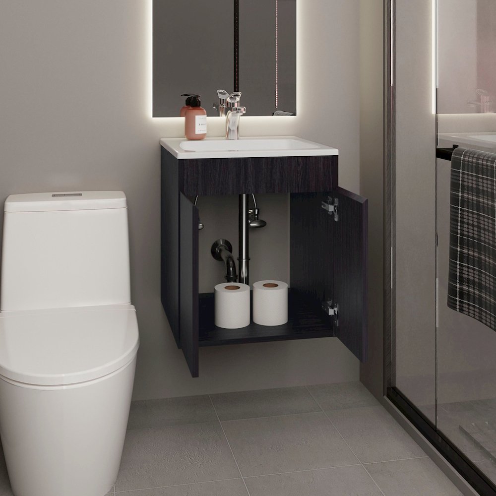 Rayle Bathroom Vanity, 2 Doors, Black Wengue. Picture 8