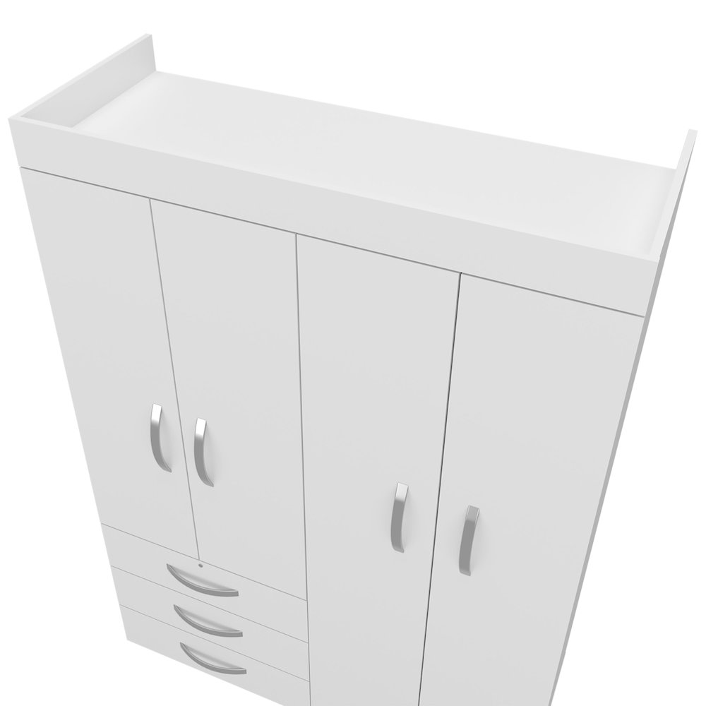 Hamilton Mobile Armoire, Double Door Cabinet, Three Drawers, Two Shelves, White. Picture 3