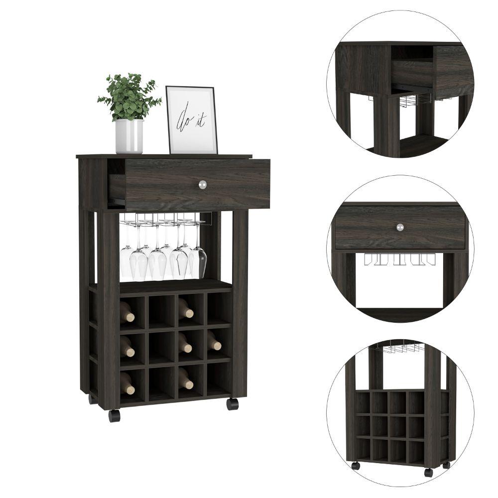 DEPOT E-SHOP Margh Bar Cart, Twelve Wine Cubbies, Four Legs, One Open Shelf, Countertop-Espresso, For Kitchen. Picture 3