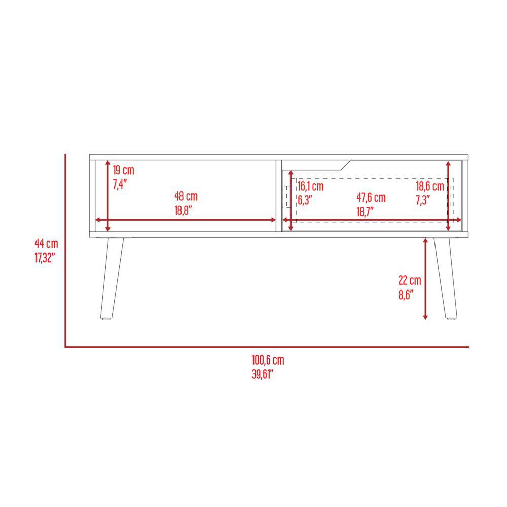 DEPOT E-SHOP Kobe Coffee Table, Countertop, One Open Shelf, One Drawer, Four Legs- Dark Walnut, For Living Room. Picture 5