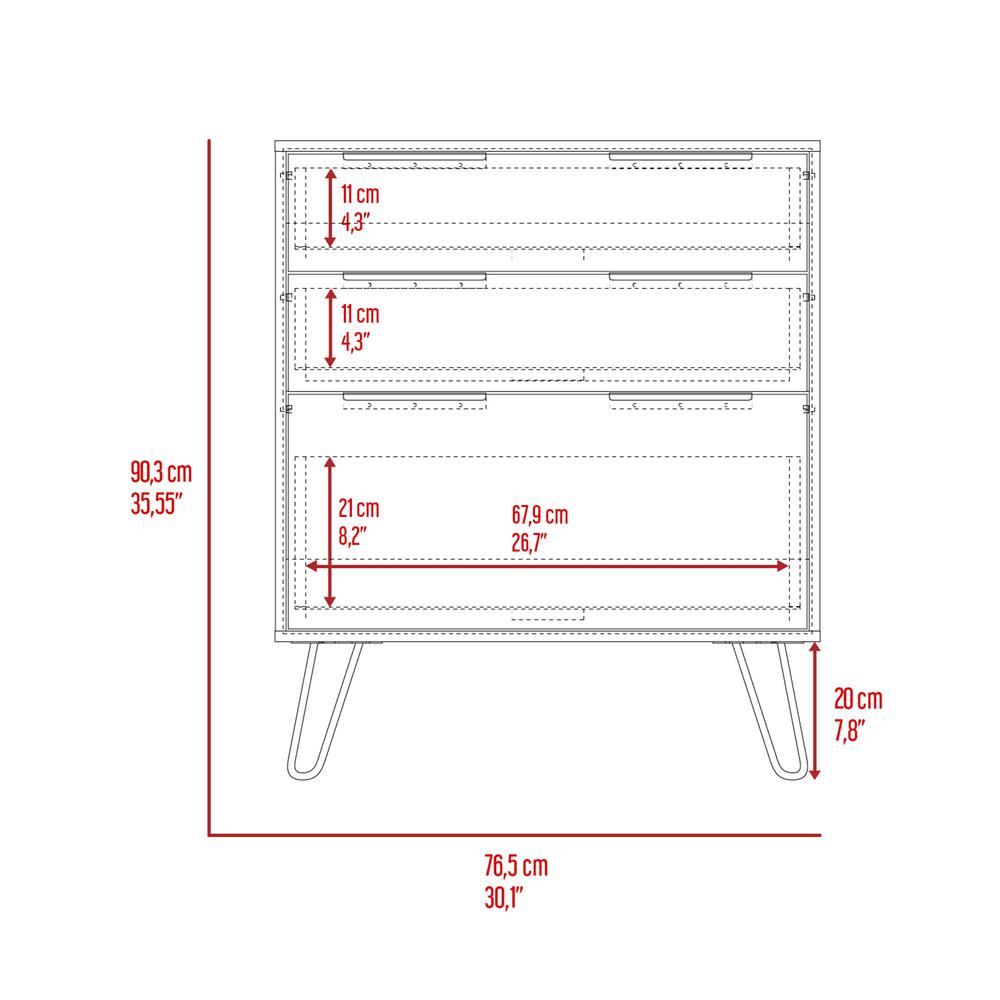 DEPOT E-SHOP Saffron Dresser- Three Drawers, Countertop, Four Steel Legs-Light Oak, For Bedroom. Picture 4