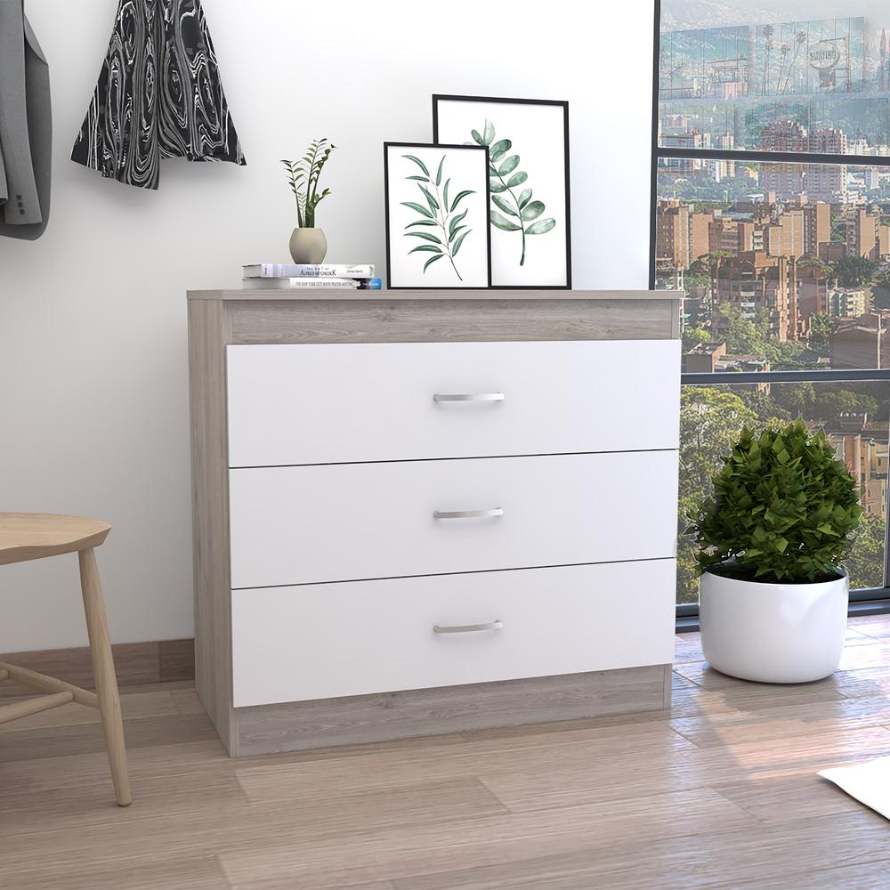 Zurich Three-Drawers Dresser-Light Grey/White. Picture 2