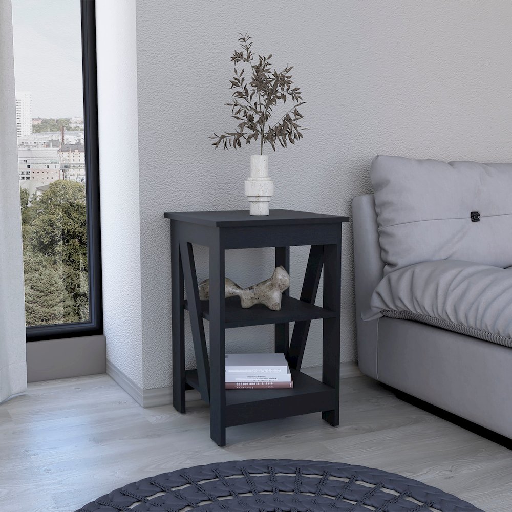 3-Tier End Table/Nightstand, Side Table for Small Space, Black. Picture 5