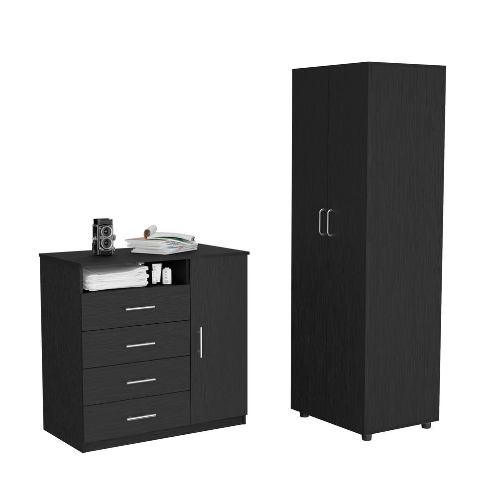 Bidrell 2 Piece Bedroom Set, London Armoire + Rioja 4 Drawer Dresser, Black. Picture 1